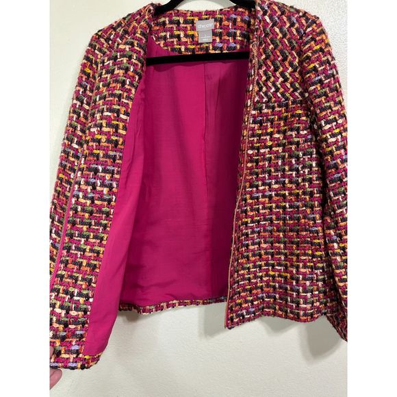 Chico's Women's Front Zip Multicolored Woven Career Jacket Size 1, Medium - Picture 3 of 6
